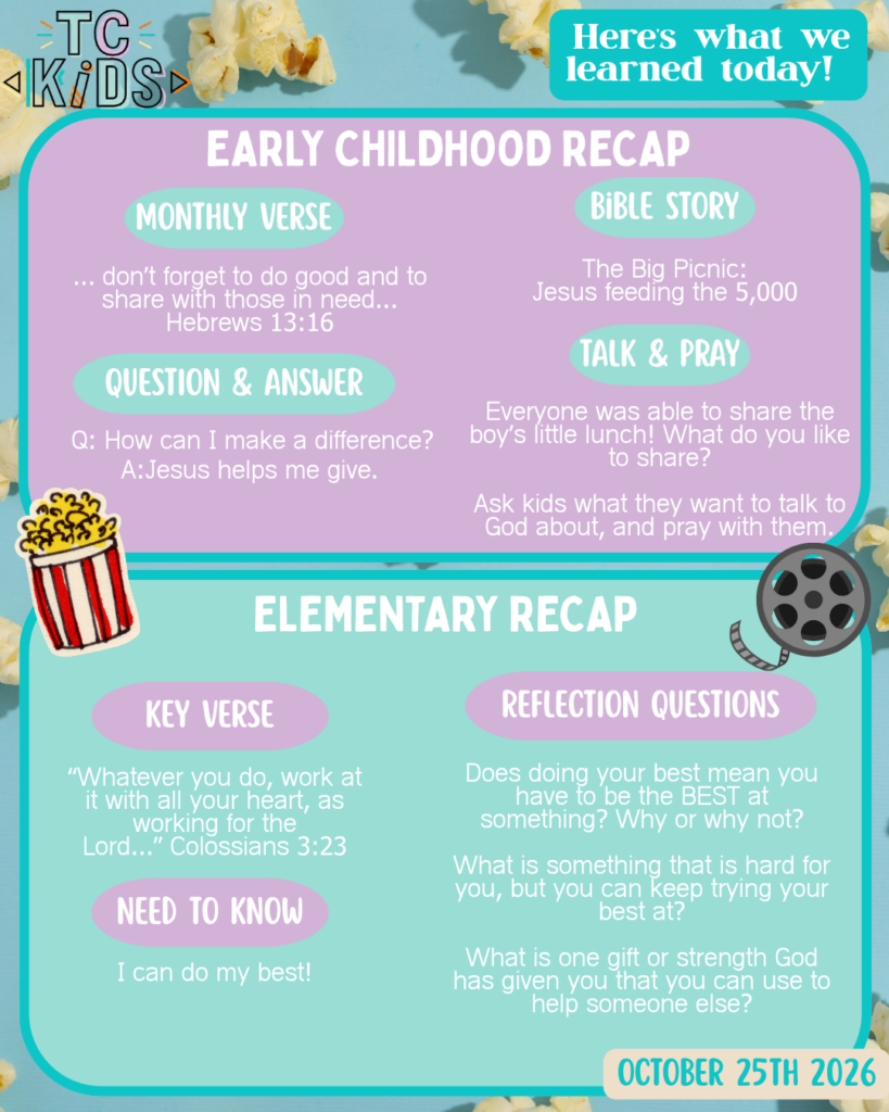 Weekly Tc Kids Recap Graphic With Details On This Week&Amp;Apos;S Lesson And Ways To Continue Learning At Home.
